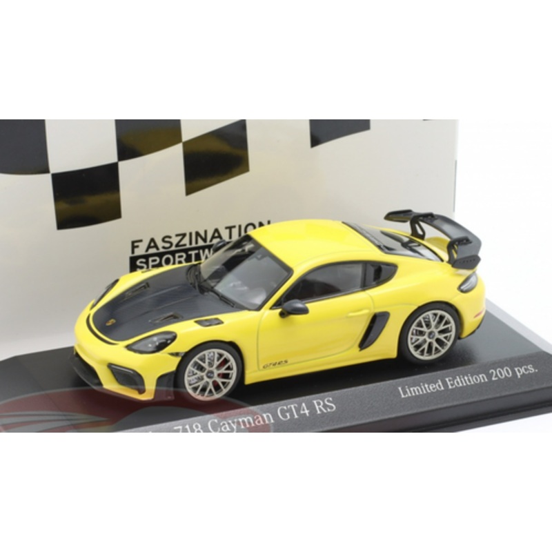 1/43 Minichamps 2021 Porsche 718 (982) Cayman GT4 RS (Yellow with Neodymium Wheels) Car Model