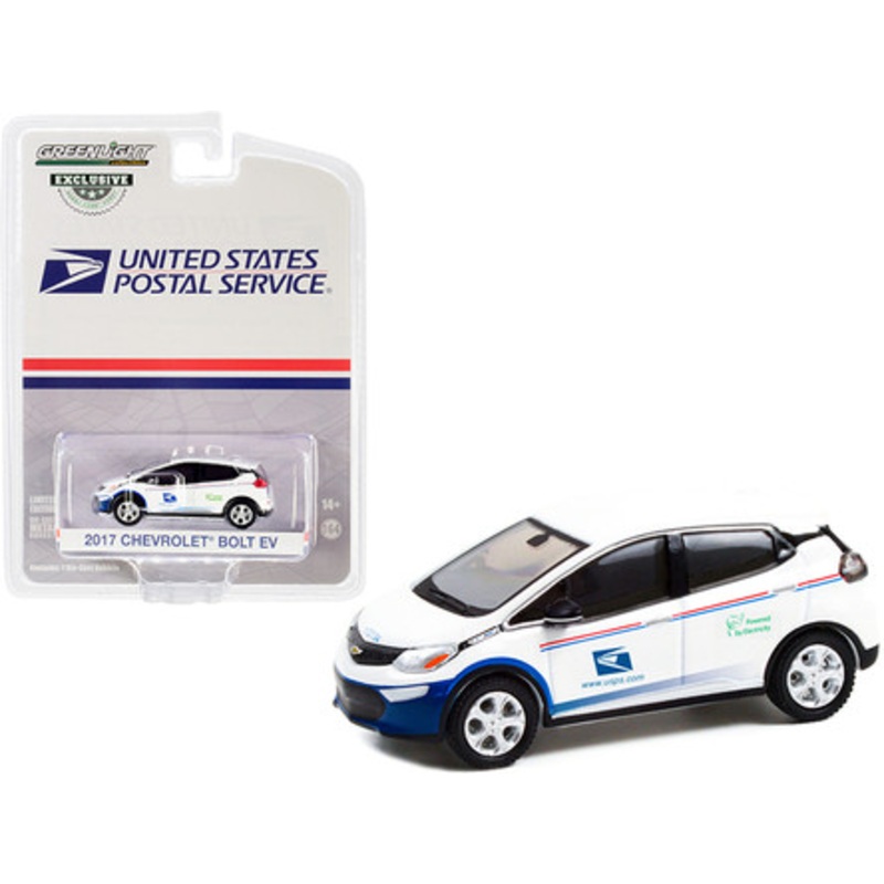 2017 Chevrolet Bolt EV White with Stripes "United States Postal Service" (USPS) "Hobby Exclusive" 1/64 Diecast Model Car by Greenlight