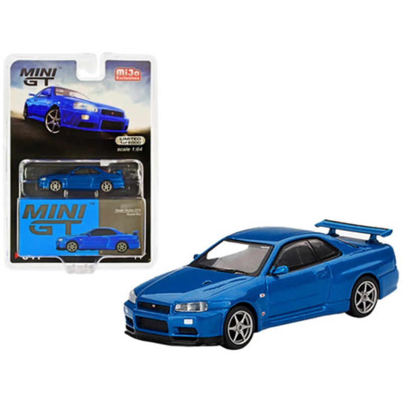 1/64 Mini GT Nissan Skyline GT-R (R34) V-Spec II RHD (Right Hand Drive) Bayside Blue Metallic Diecast Car Model
