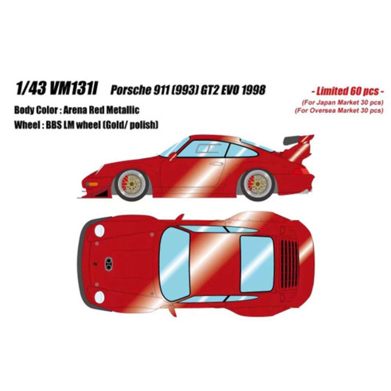 1/43 Make Up 1998 Porsche 911 (993) GT2 Evo (Arena Red Metallic) Car Model Limited 60 Pieces