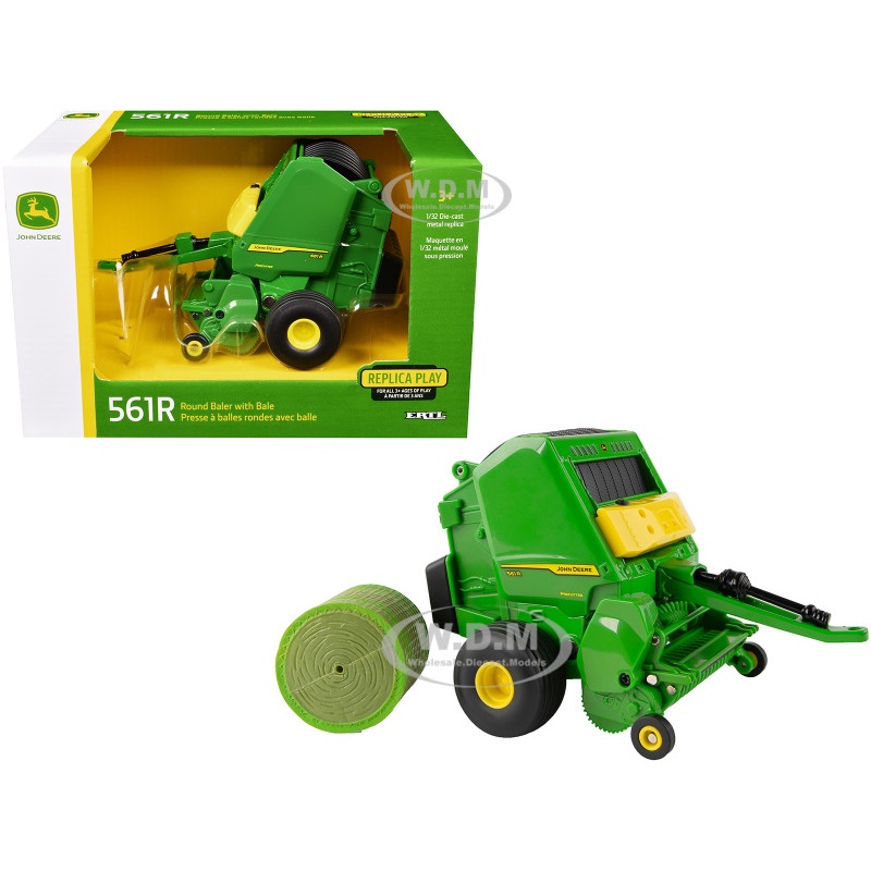 John Deere 561R Round Baler Green with Bale "Replica Play" Series 1/32 Diecast Model by ERTL TOMY