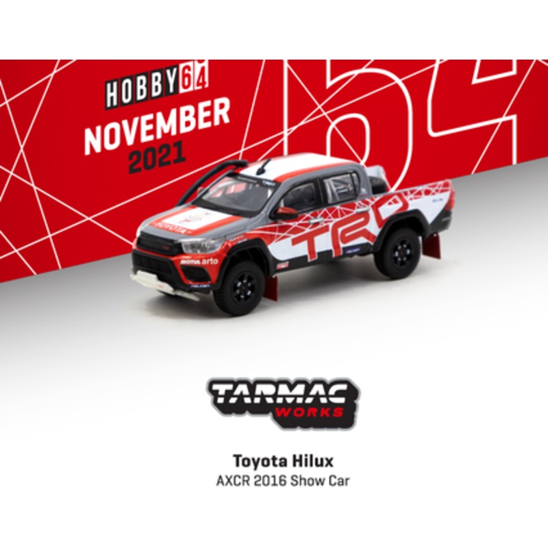 Toyota Hilux TRD RHD (Right Hand Drive) Pickup Truck White and Gray with Red Graphics "Asia Cross Country Rally" (AXCR) Show Car (2016) 1/64 Diecast Model Car by Tarmac Works