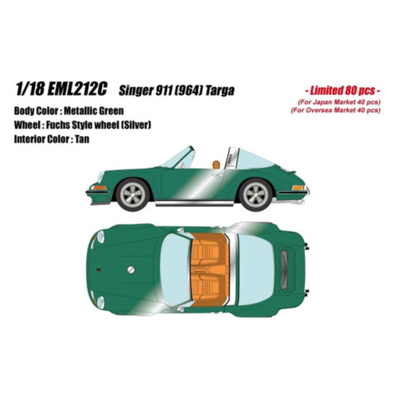 1/18 Makeup Porsche 911 964 Singer Targa (Metallic Green) Car Model