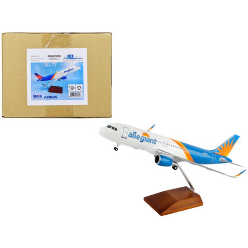 Airbus A320 Commercial Aircraft with Landing Gear "Allegiant Air" (N246NV) White and Blue with Orange Stripes (Snap-Fit) 1/100 Plastic Model by Skymarks