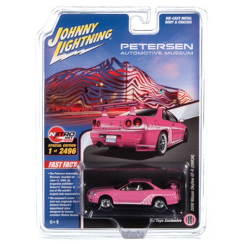 1/64 Johnny Lightning 2000 Nissan GTR (Pink) Petersen Museum Exclusives Diecast Car Model