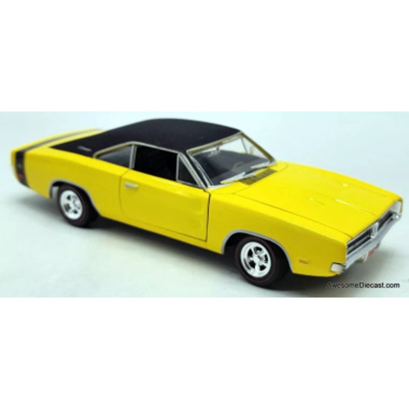 1969 Dodge Charger R/T, Yellow/Black Top 1:24 Diecast Model Car by Johnny Lightning
