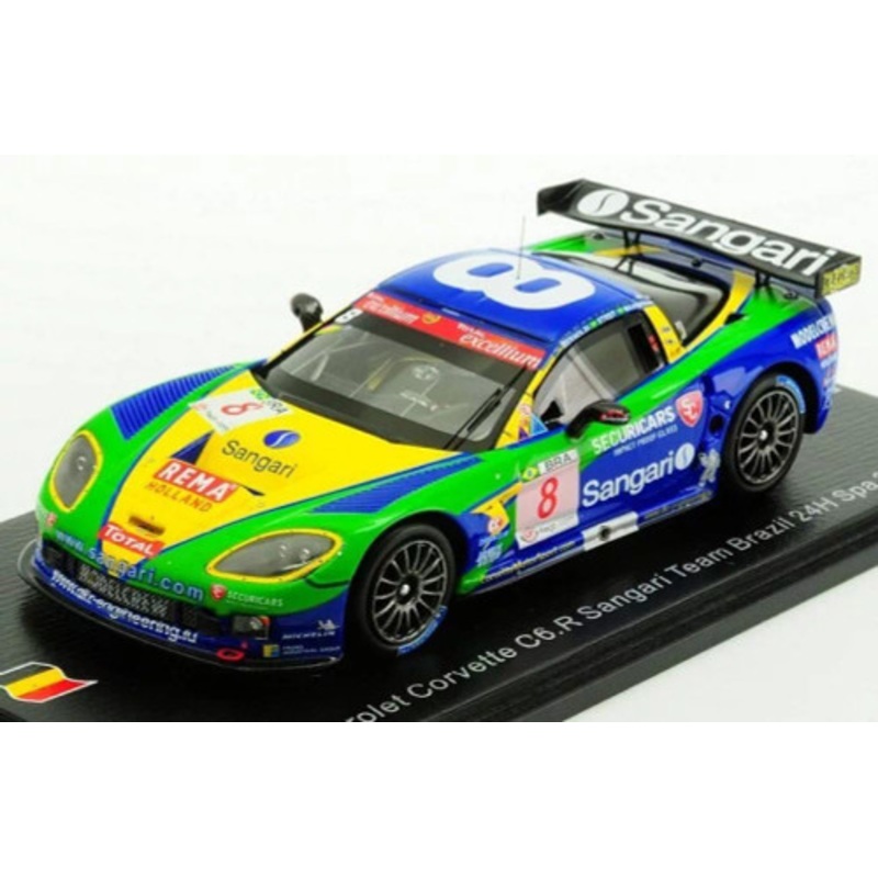 1/43 Spark 2009 Chevrolet Corvette C6.R No.8 Sangari Team Brazil  24H Spa  E. Bernoldi - X. Maassen - R. Streit Car Model