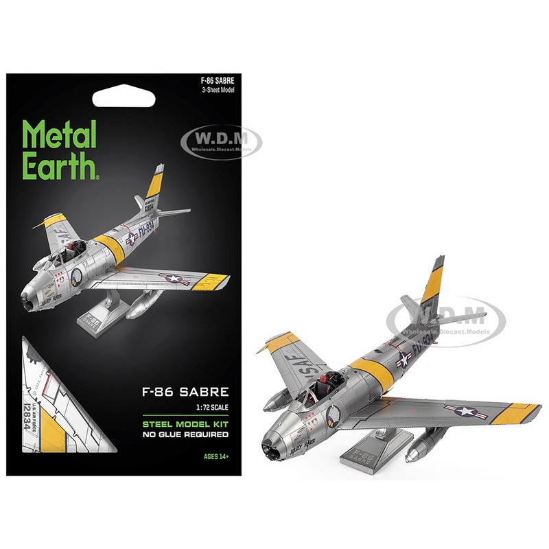 Model Kit North American F-86 Sabre Fighter Aircraft "Jolley Roger" United States Air Force (Moderate Difficulty) Steel Model by Metal Earth