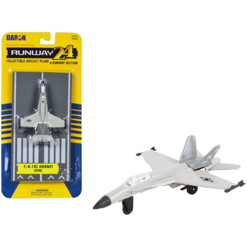 McDonnell Douglas F/A-18C Hornet Fighter Aircraft Gray "United States Navy" with Runway Section Diecast Model Airplane by Runway24