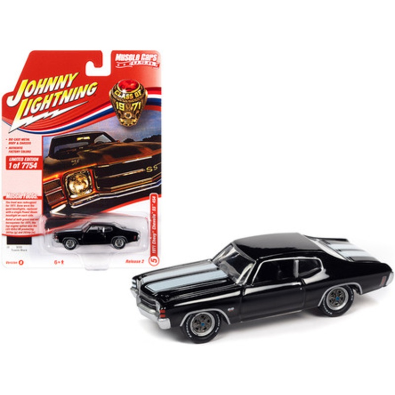 1971 Chevrolet Chevelle SS 454 Tuxedo Black with White Stripes "Class of 1971" Limited Edition to 7754 pieces Worldwide "Muscle Cars USA" Series 1/64 Diecast Model Car by Johnny Lightning