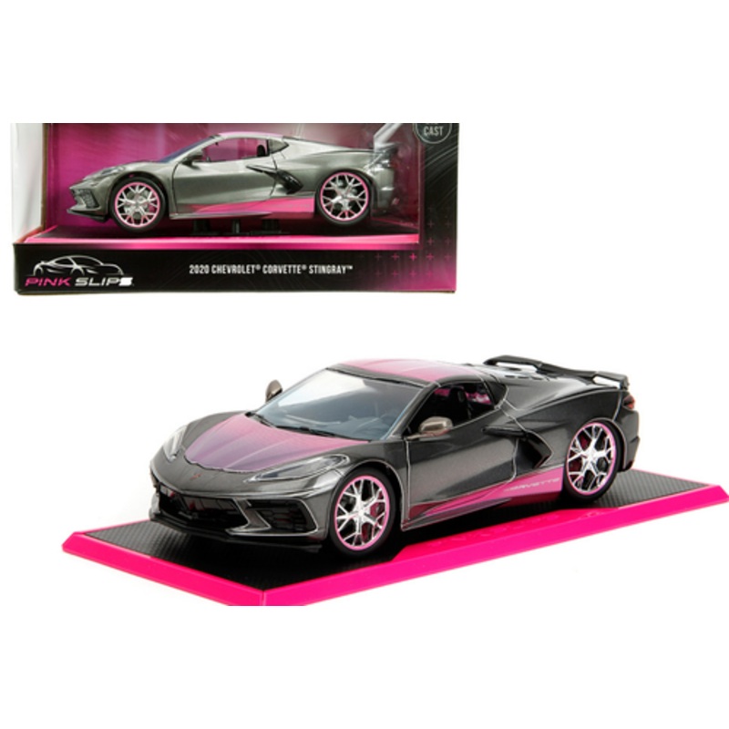 1/24 Jada 2020 Chevrolet Corvette Stingray Grey Metallic Pink Slips Car Model