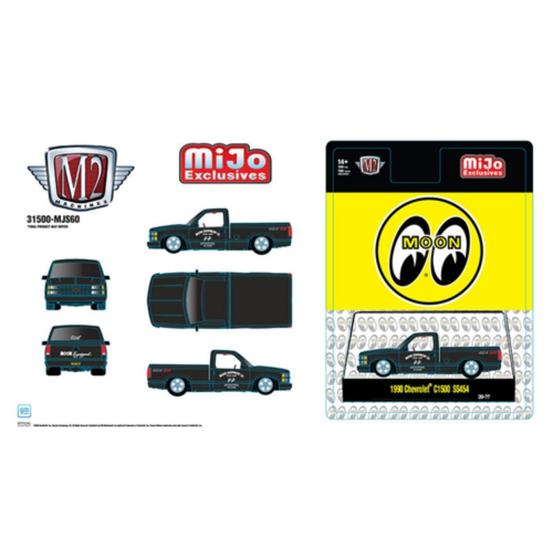 1/64 M2 Machines 1990 Chevrolet C1500 454SS Pickup Moon Equipment (Matte Black) Diecast Car Model