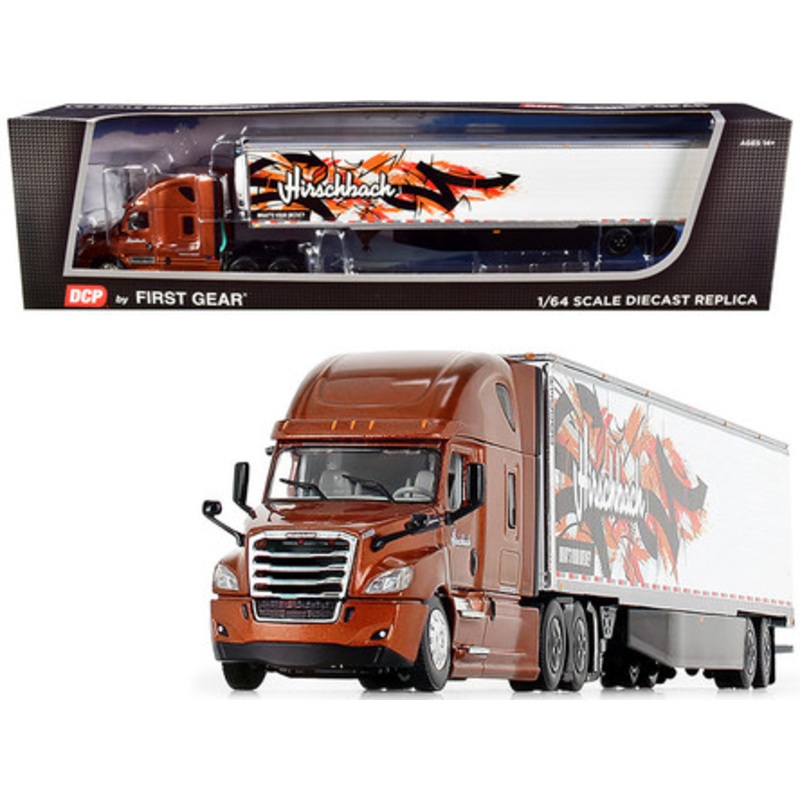 2018 Freightliner Cascadia High-Roof Sleeper Cab with 53' Utility Reefer Refrigerated Trailer with Skirts "Hirschbach" 1/64 Diecast Model by DCP/First Gear
