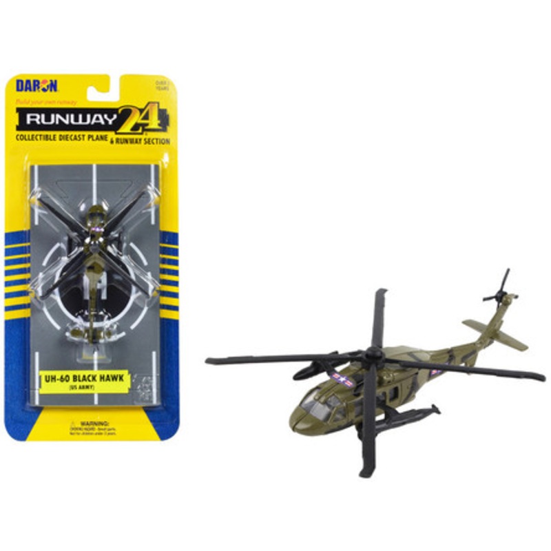 Sikorsky UH-60 Black Hawk Helicopter Olive Drab "United States Army" with Runway Section Diecast Model by Runway24