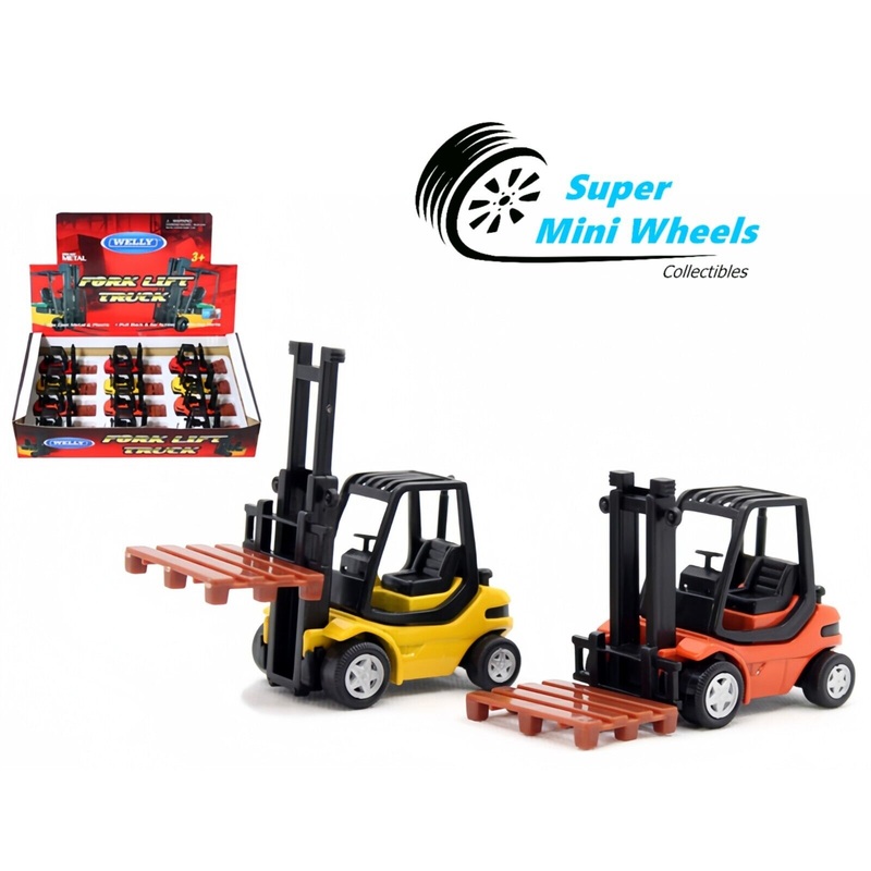 Welly 3" Fork Lift Truck - Diecast Toy Car - 2 Colors Orange
