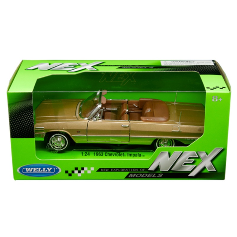 1/24 Welly 1963 Chevrolet Impala Convertible (Gold with Brown Interior) Diecast Car Model