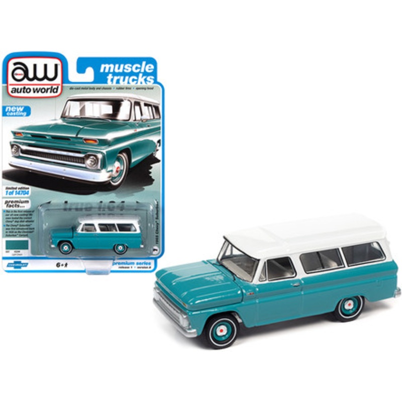 1965 Chevrolet Suburban Light Green with White Top "Muscle Trucks" Limited Edition to 14704 pieces Worldwide 1/64 Diecast Model Car by Autoworld