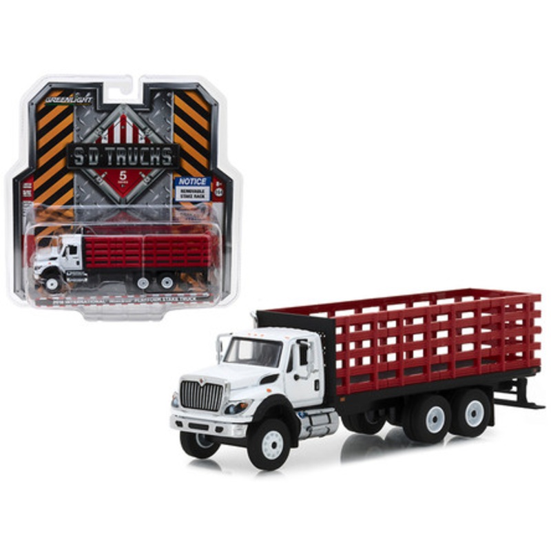 2018 International WorkStar Platform Stake Truck White Cab and Red Body S.D. Trucks Series 5 1/64 Diecast Model by Greenlight