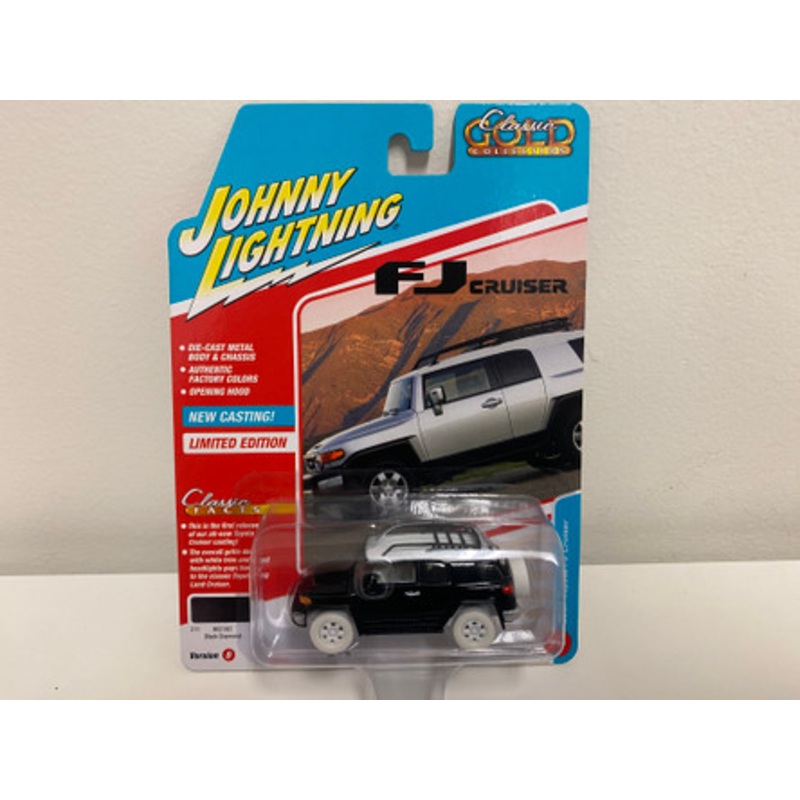 CHASE CAR 1/64 Johnny Lightning 2007 Toyota FJ Cruiser Black Diamond with White Top and Roofrack Diecast Car Model