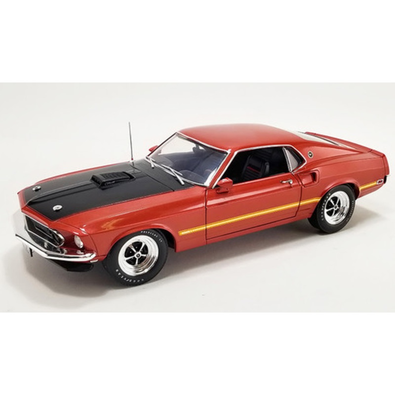 1/18 ACME 1969 Ford Mustang 428 Cobra Jet Indian Fire (Red with Black Hood) Diecast Car Model