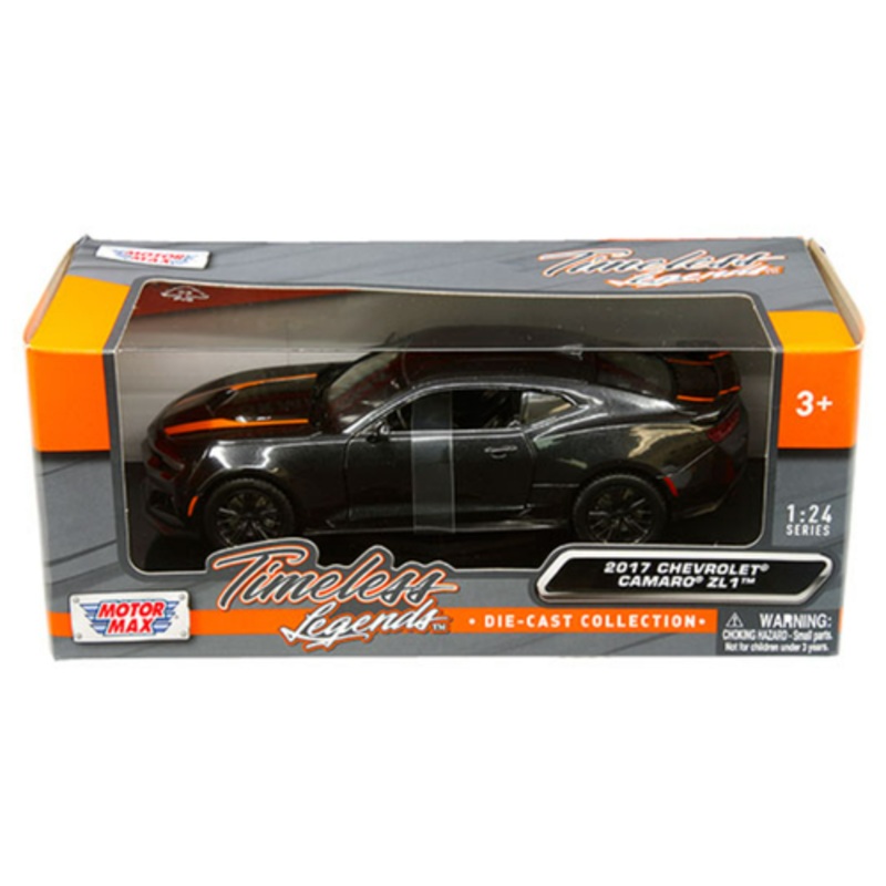 1/24 Motormax 2017 Chevrolet Chevy Camaro ZL1 (Black Metallic with Orange Stripes) Diecast Car Model
