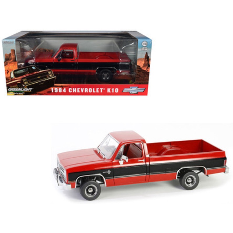 1984 Chevrolet K10 Scottsdale Pickup Truck Apple Red and Midnight Black with Red Interior 1/18 Diecast Model Car by Greenlight