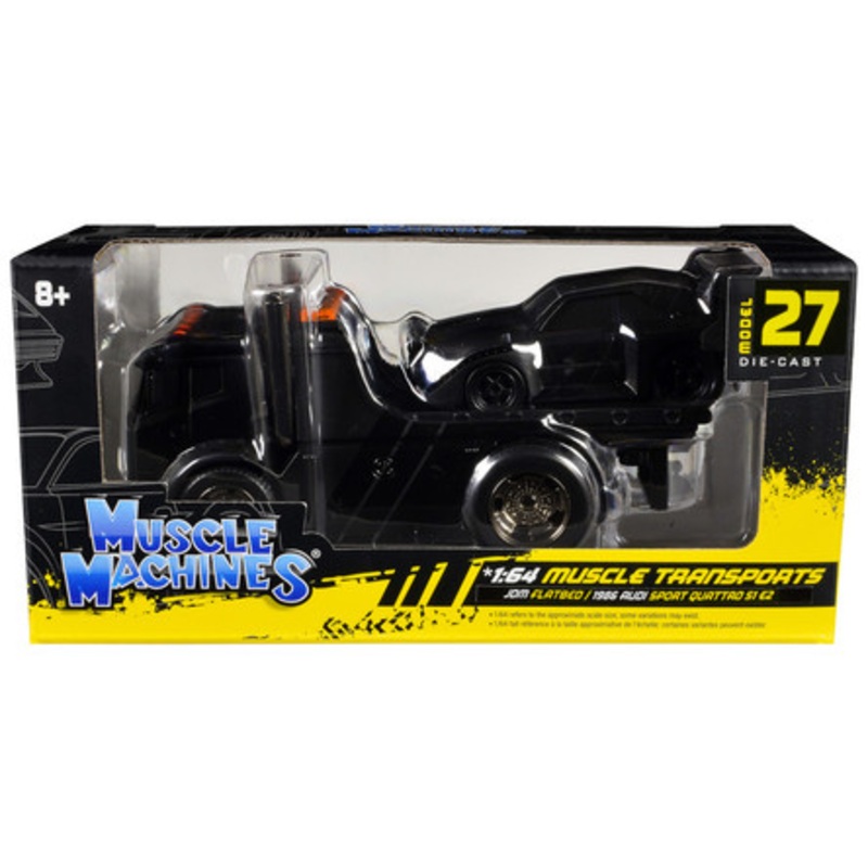 JDM Flatbed Truck Matt Black and 1986 Audi Sport Quattro S1 E2 Matt Black "Muscle Transports" Series 1/64 Diecast Models by Muscle Machines
