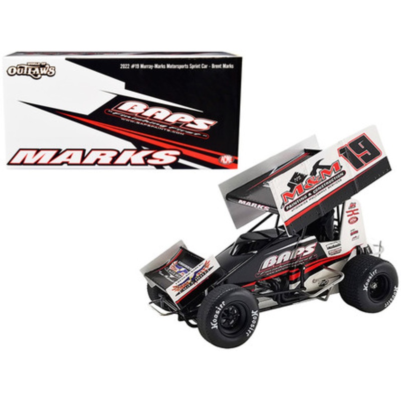 Winged Sprint Car #19 Brent Marks "BAPS Paints" Murray-Marks Motorsports "World of Outlaws" (2022) 1/18 Diecast Model Car by ACME