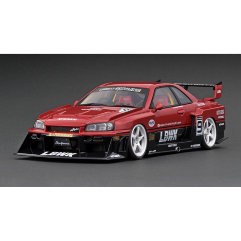 1/18 Ignition Model LB-ER34 Super Silhouette SKYLINE Red/Black #9 Resin Car Model