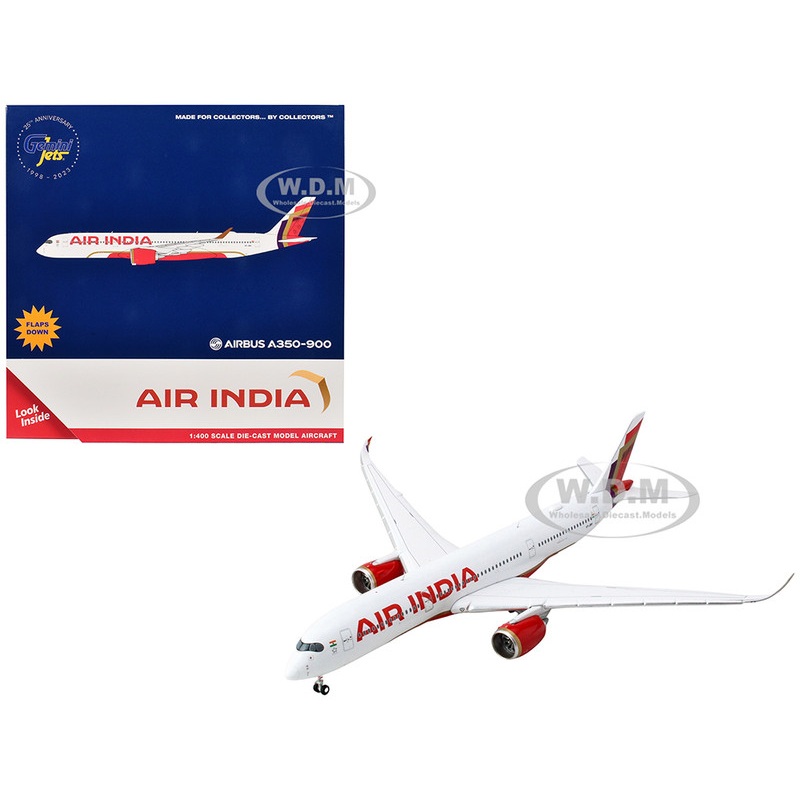 Airbus A350-900 Commercial Aircraft with Flaps Down "Air India" (VT-JRH) White with Tail Graphics 1/400 Diecast Model Airplane by GeminiJets