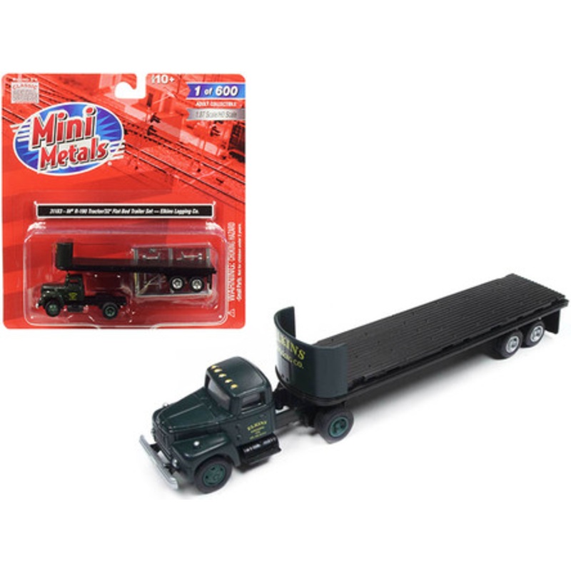 IH R-190 Tractor Truck with 32' Flatbed Trailer "Elkins Logging Co." 1/87 (HO) Scale Model by Classic Metal Works