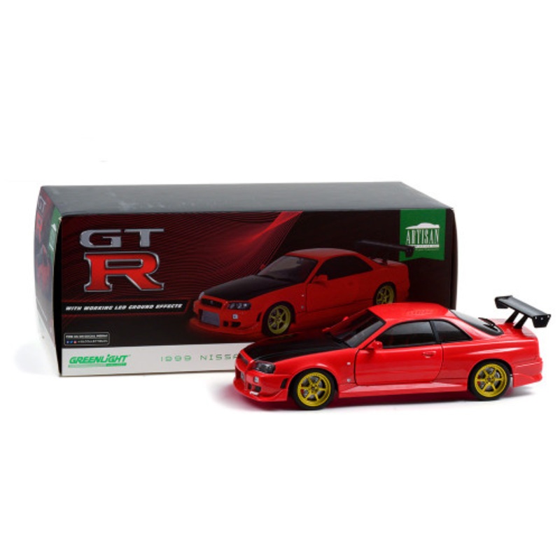 1/18 1999 Nissan Skyline GTR GT-R R34 (Red with Neon LED Light Underglow) Diecast Car Model