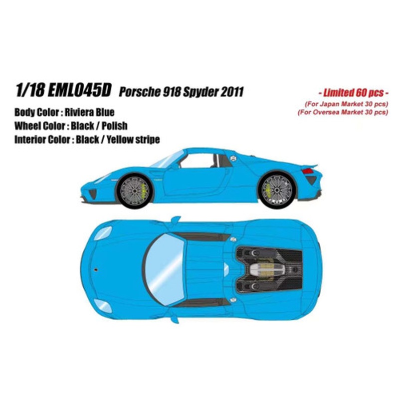 1/18 Makeup 2011 Porsche 918 Spyder (Riviera Blue) Car Model