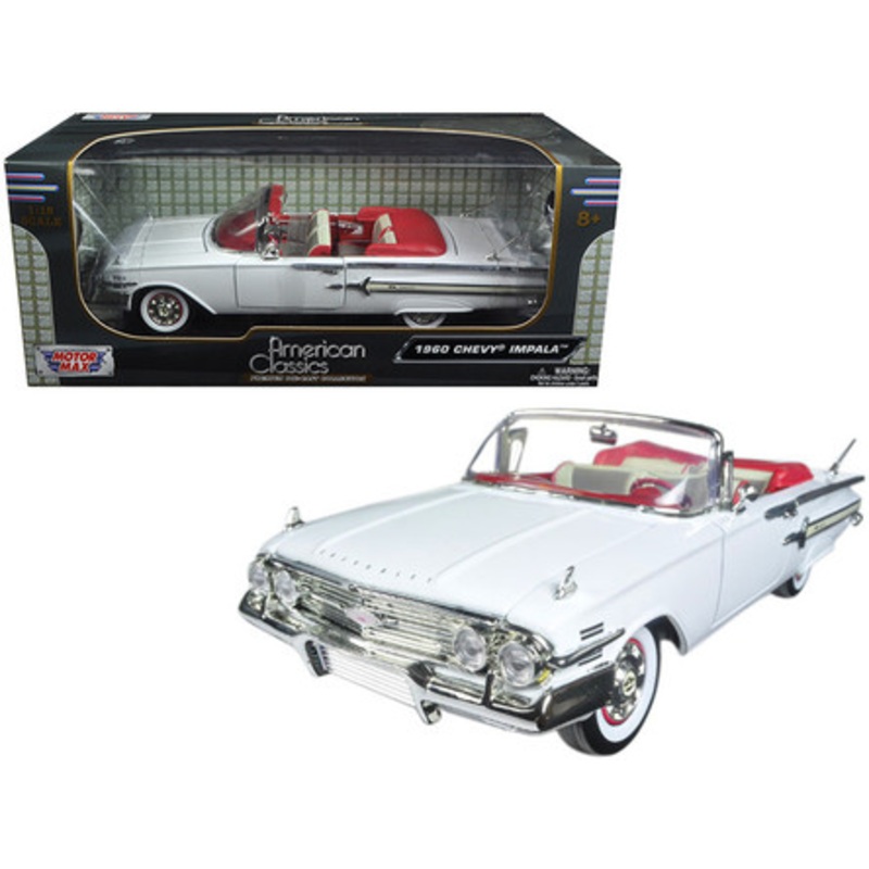 1/18 Motormax 1960 Chevrolet Impala Convertible (White with Red Interior) Diecast Car Model
