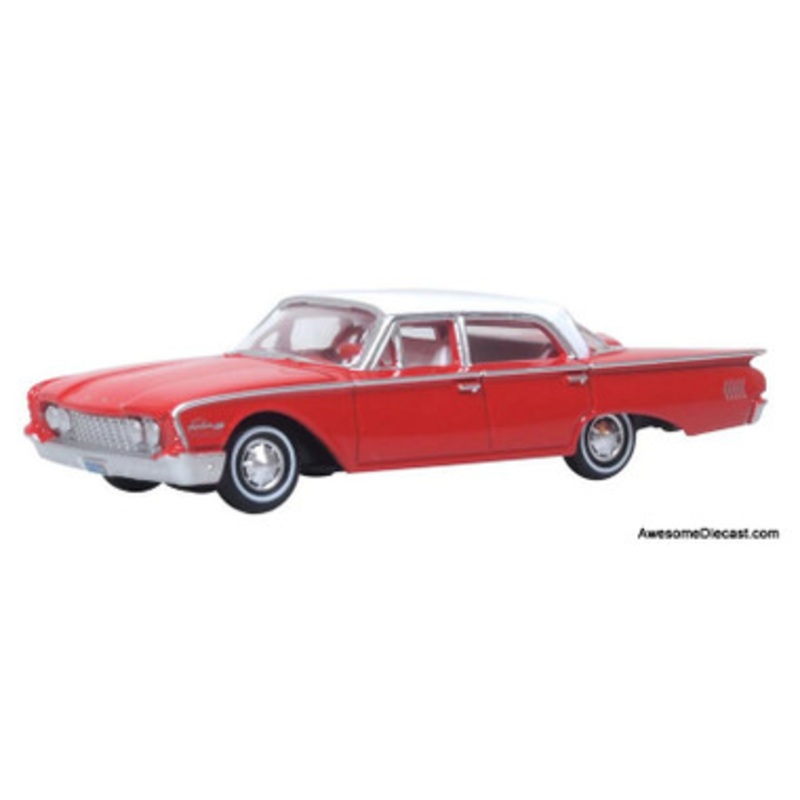 1960 Ford Fairlane Sedan 500 Town, Monte Carlo Red/Corinthian White 1:87 Diecast Model Car by Oxford Diecast