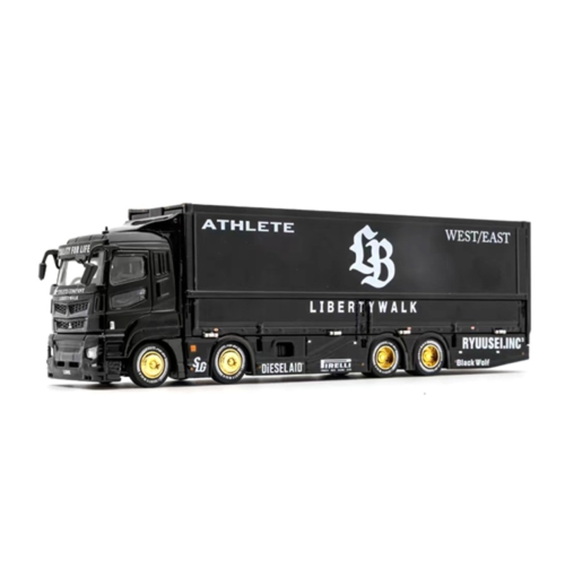 1/64 GCD Liberty Walk LB-Trucks Mitsubishi Fuso Super Great Transporter Athlete (Black) Diecast Car Model