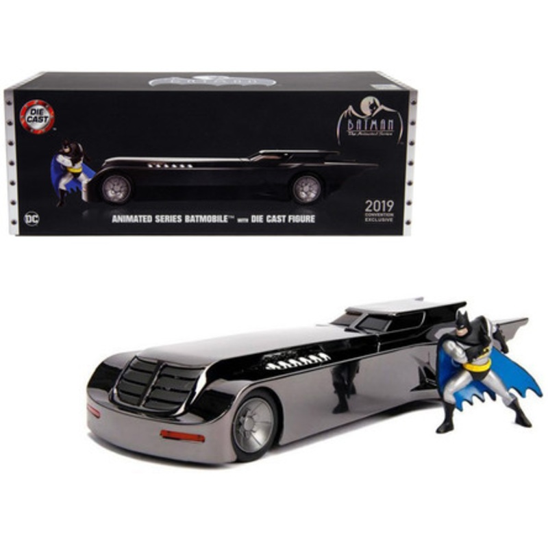 Chrome Batmobile with Batman Diecast Figurine "Animated Series" DC Comics "2019 San Diego Comic Con Exclusive" Limited Edition 1/24 Diecast Model Car by Jada