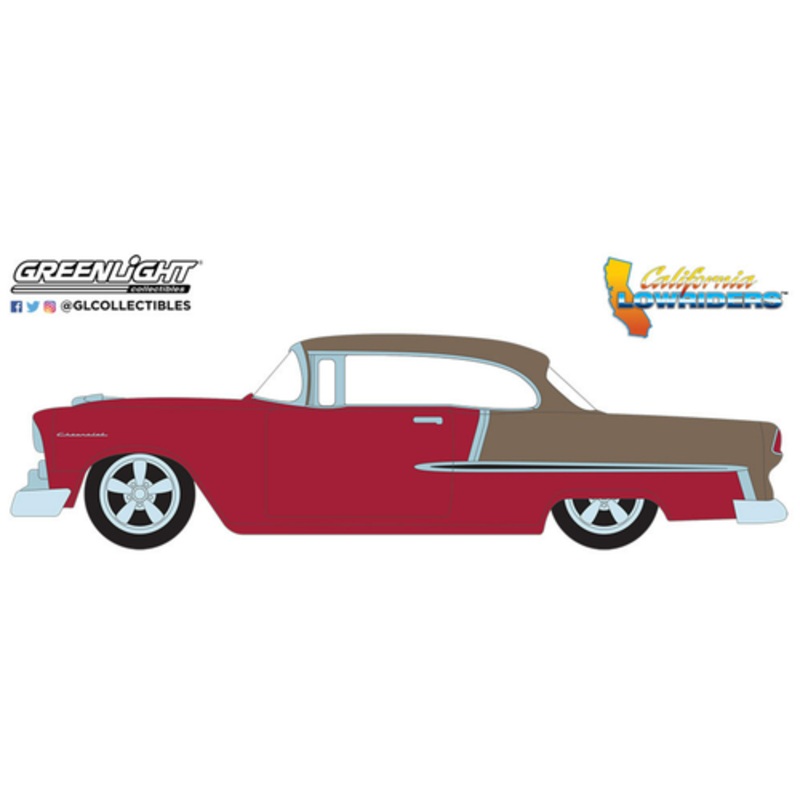 1/64 Greenlight 1955 Chevrolet Bel Air Ruby Red and Matte Bronze Solid Pack Diecast Car Model
