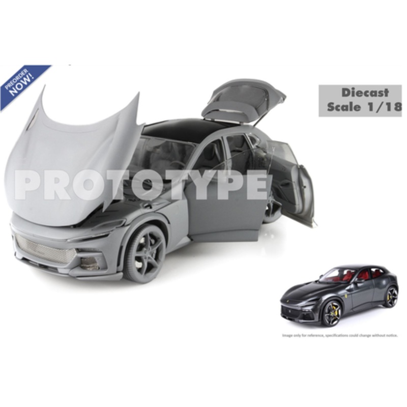 1/18 BBR Ferrari Purosangue with Black Roof (Nero Purosangue Grey) Diecast Car Model with Luxury Package