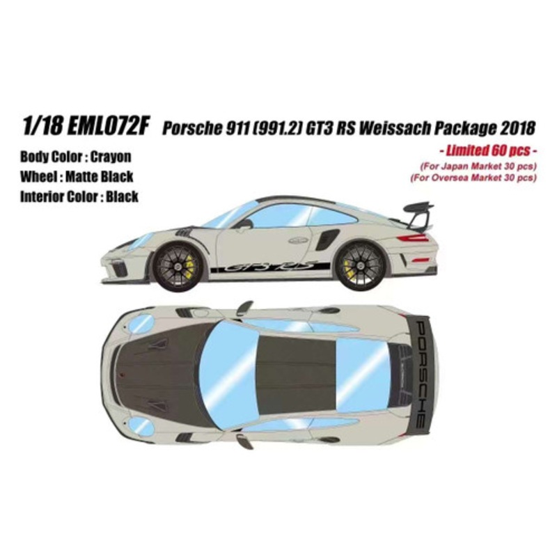 1/18 Makeup 2018 Porsche 911 (991.2) GT3 RS Weissach Package (Crayon Grey) Car Model