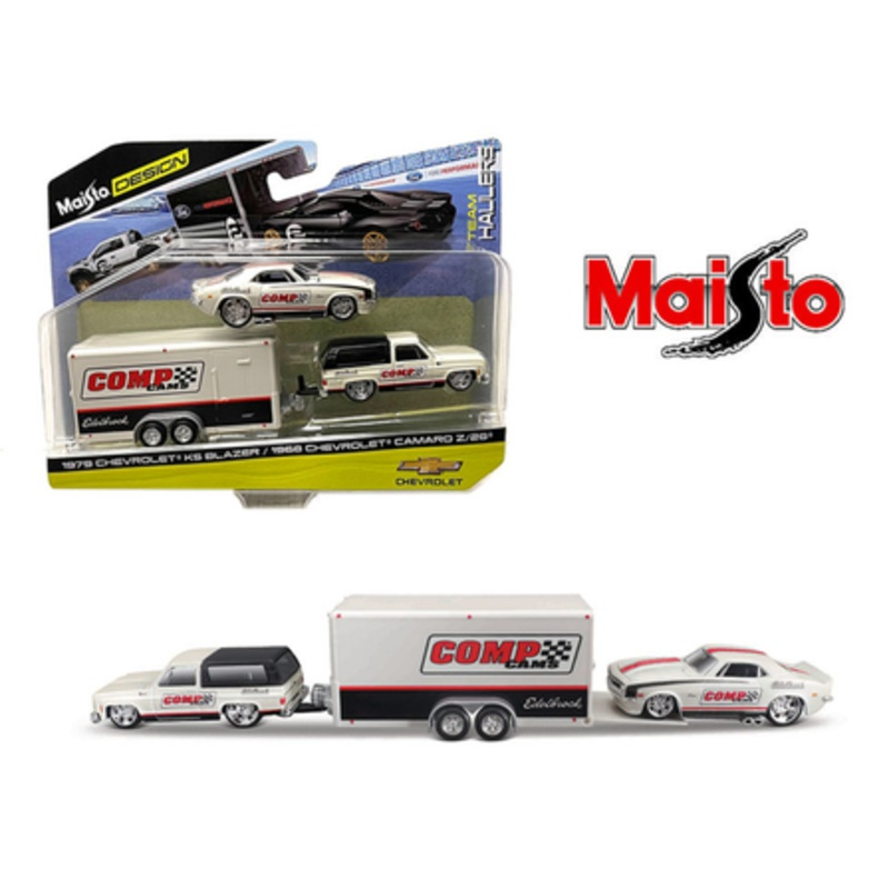 1/64 Maisto 1979 Chevrolet K5 Blazer & 1969 Chevrolet Camaro with Enclosed Trailer Diecast Car Models