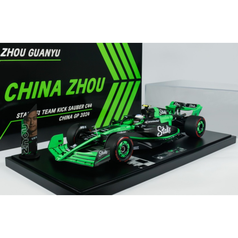 1/12 Minichamps 2024 Formula 1 Stake F1 Team Kick Sauber C44 China GP Zhou Guanyu #24 Car Model with Pit Board
