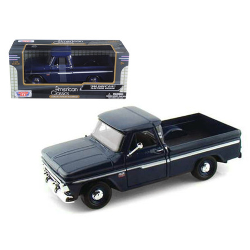 1/24 Motormax 1966 Chevrolet C10 Fleetside Pickup Truck Dark Blue Diecast Car Model