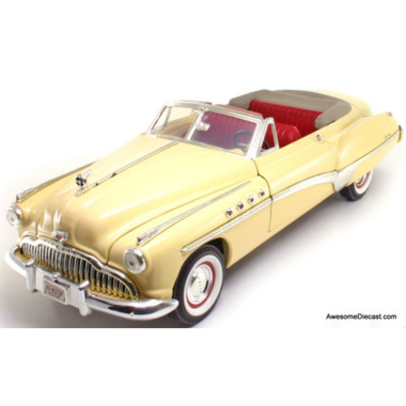 1949 Buick Roadmaster Convertible Diecast Model, Motor Max 1:18 Scale, Roof Down - Yellow