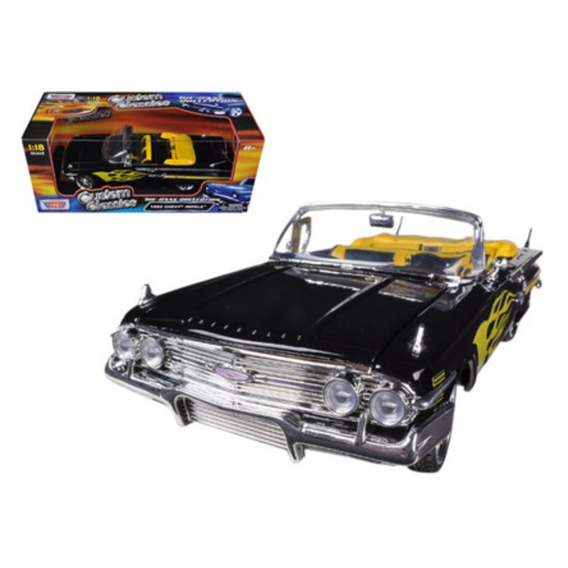 1960 Chevrolet Impala Black With Flames Custom 1/18 Diecast Model Car by Motormax