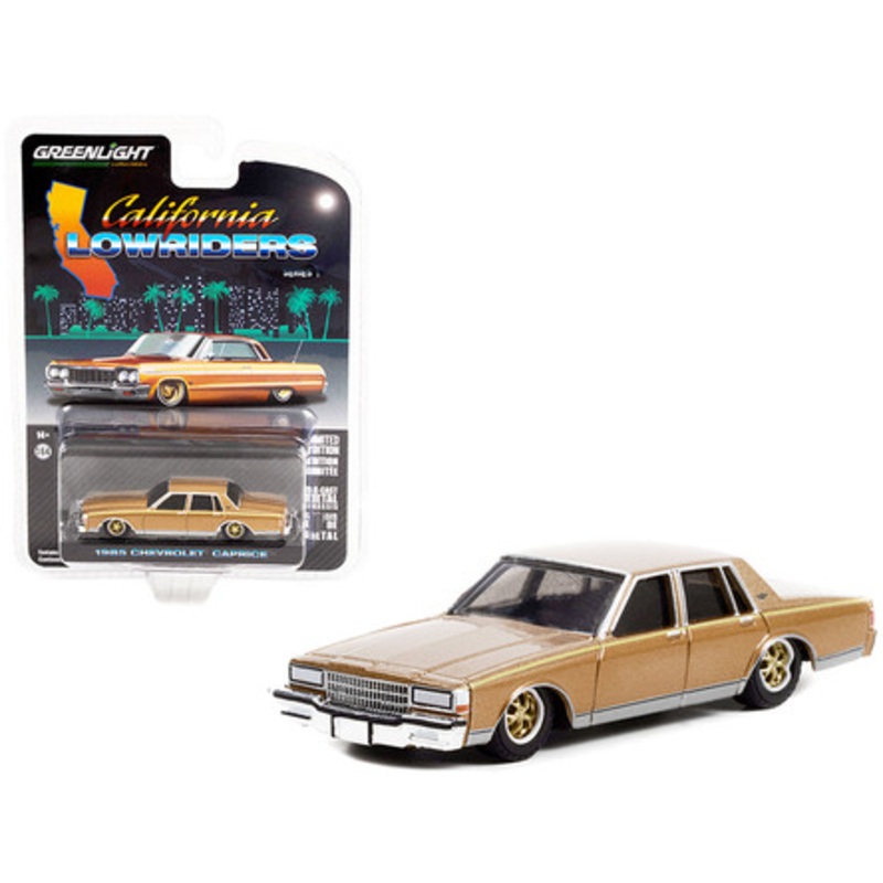 1985 Chevrolet Caprice Lowrider Custom Gold Metallic and Matt Gold "California Lowriders" Release 1 1/64 Diecast Model Car by Greenlight