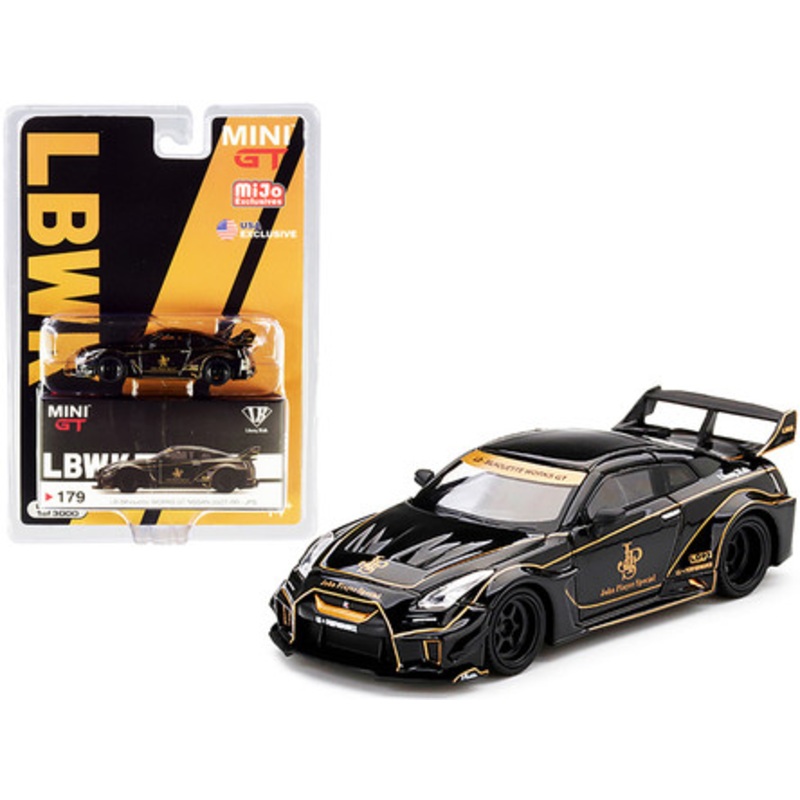 Nissan 35GT-RR Ver. 1 LB-Silhouette WORKS GT Black with Gold Stripes "JPS" (John Players Special) Limited Edition to 3000 pieces Worldwide 1/64 Diecast Model Car by True Scale Miniatures