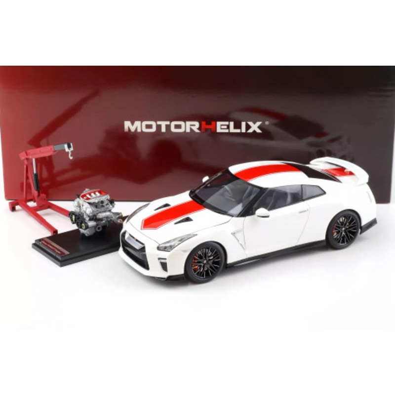 1/18 Motorhelix Nissan Skyline GT-R GTR (R35) 50th Anniversary Edition (White) Diecast Car Model with Extra Engine