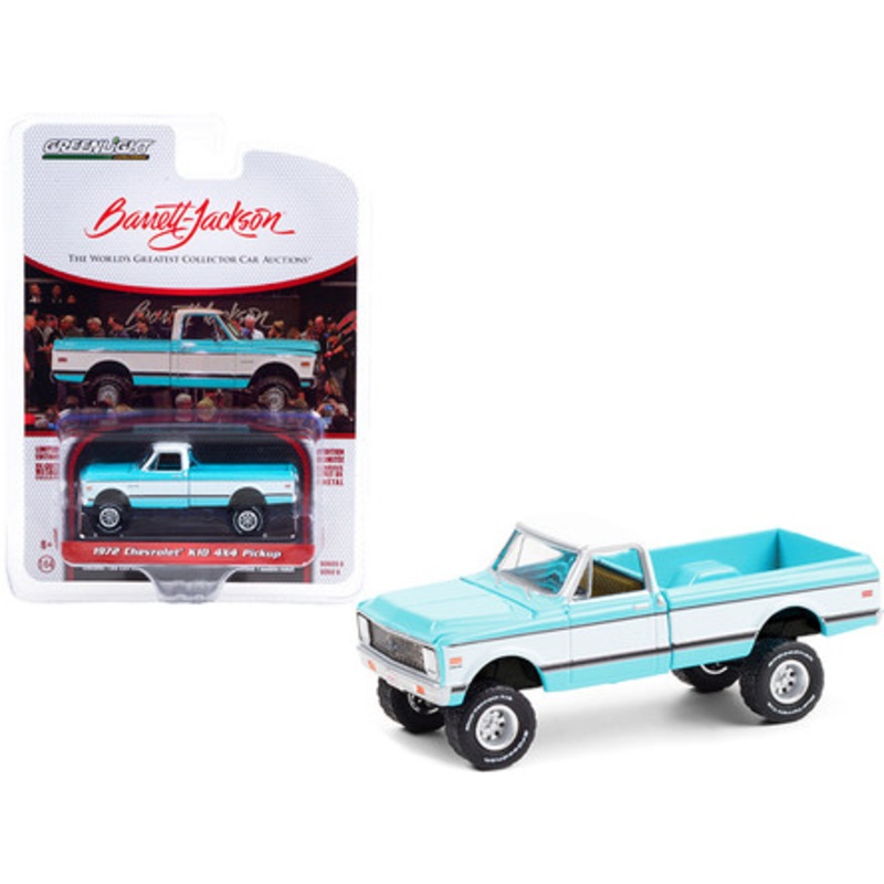 1972 Chevrolet K10 4X4 Pickup Truck Turquoise and White (Lot #764.1) Barrett Jackson "Scottsdale Edition" Series 6 1/64 Diecast Model Car by Greenlight