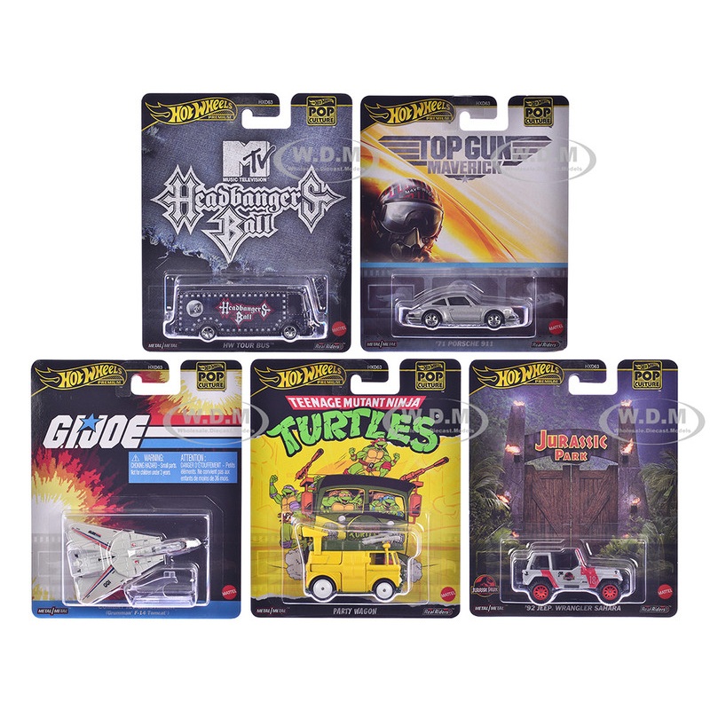 "Pop Culture 2025" 5 piece Set K "Premium Series" Diecast Model Cars by Hot Wheels